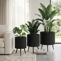 35/42/49.5cm Plant Pot with Stand, Mid-Century Modern Fluted Planter