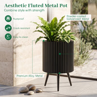 35/42/49.5cm Plant Pot with Stand, Mid-Century Modern Fluted Planter
