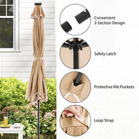 3m Solar Patio Umbrella with 24 LED Lights Vented Top and Ruffles