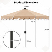 3m Solar Patio Umbrella with 24 LED Lights Vented Top and Ruffles