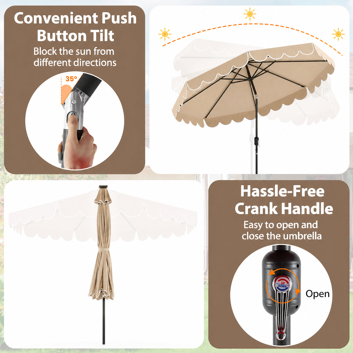 3m Solar Patio Umbrella with 24 LED Lights Vented Top and Ruffles