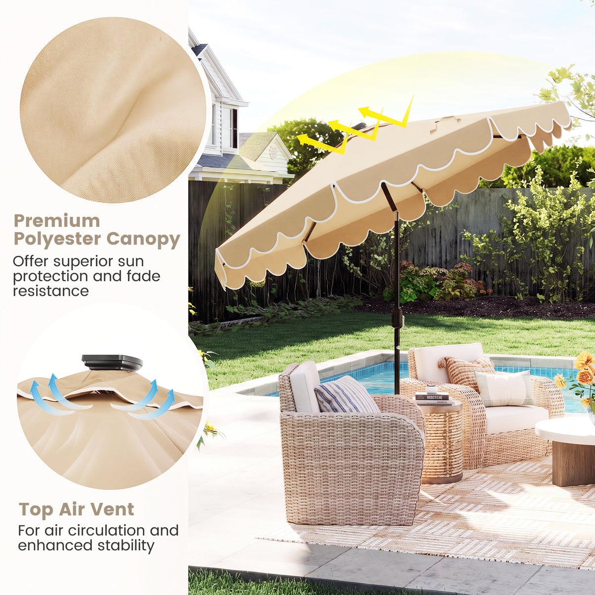 2.8M Solar Patio Umbrella with 24 LED Lights
