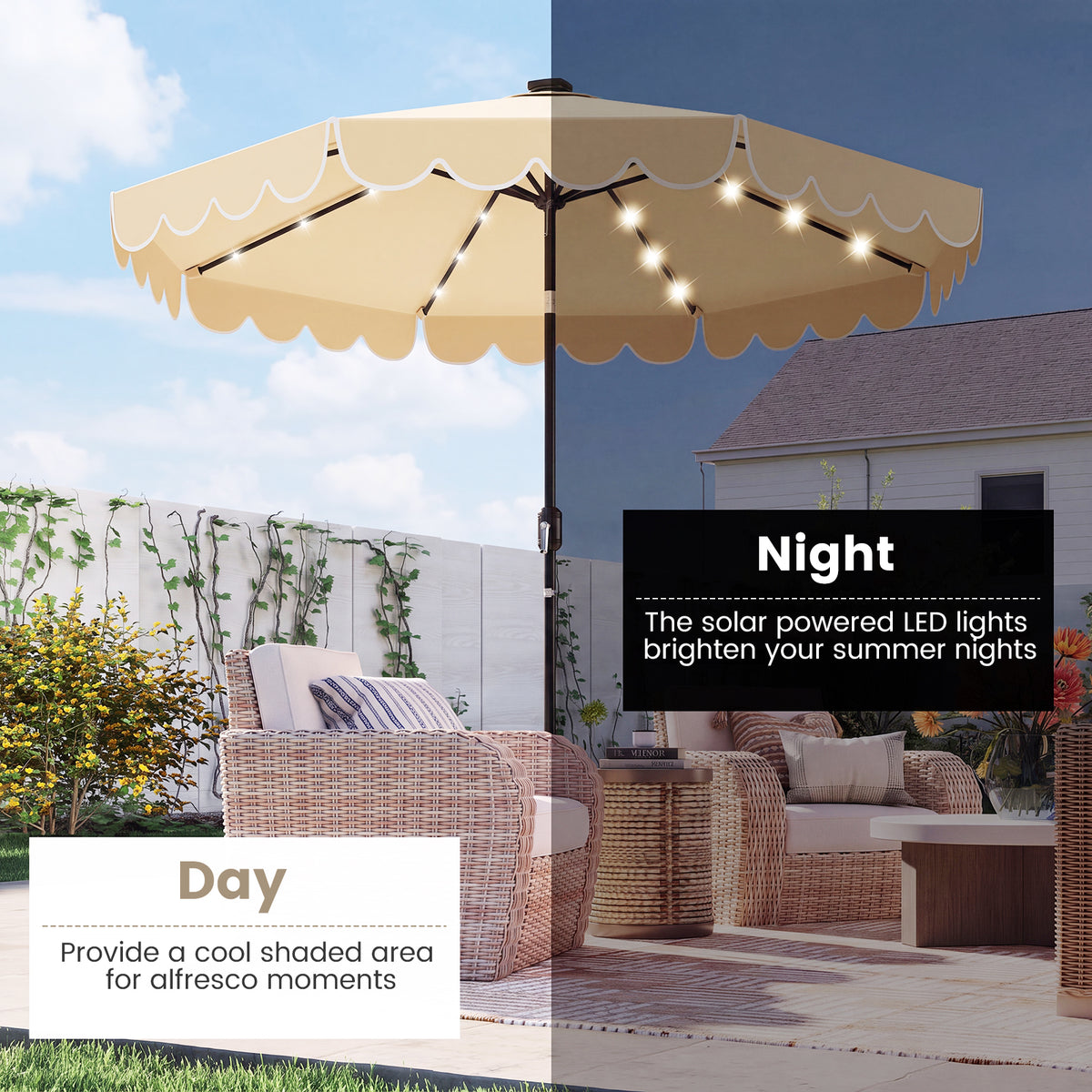 2.8M Solar Patio Umbrella with 24 LED Lights