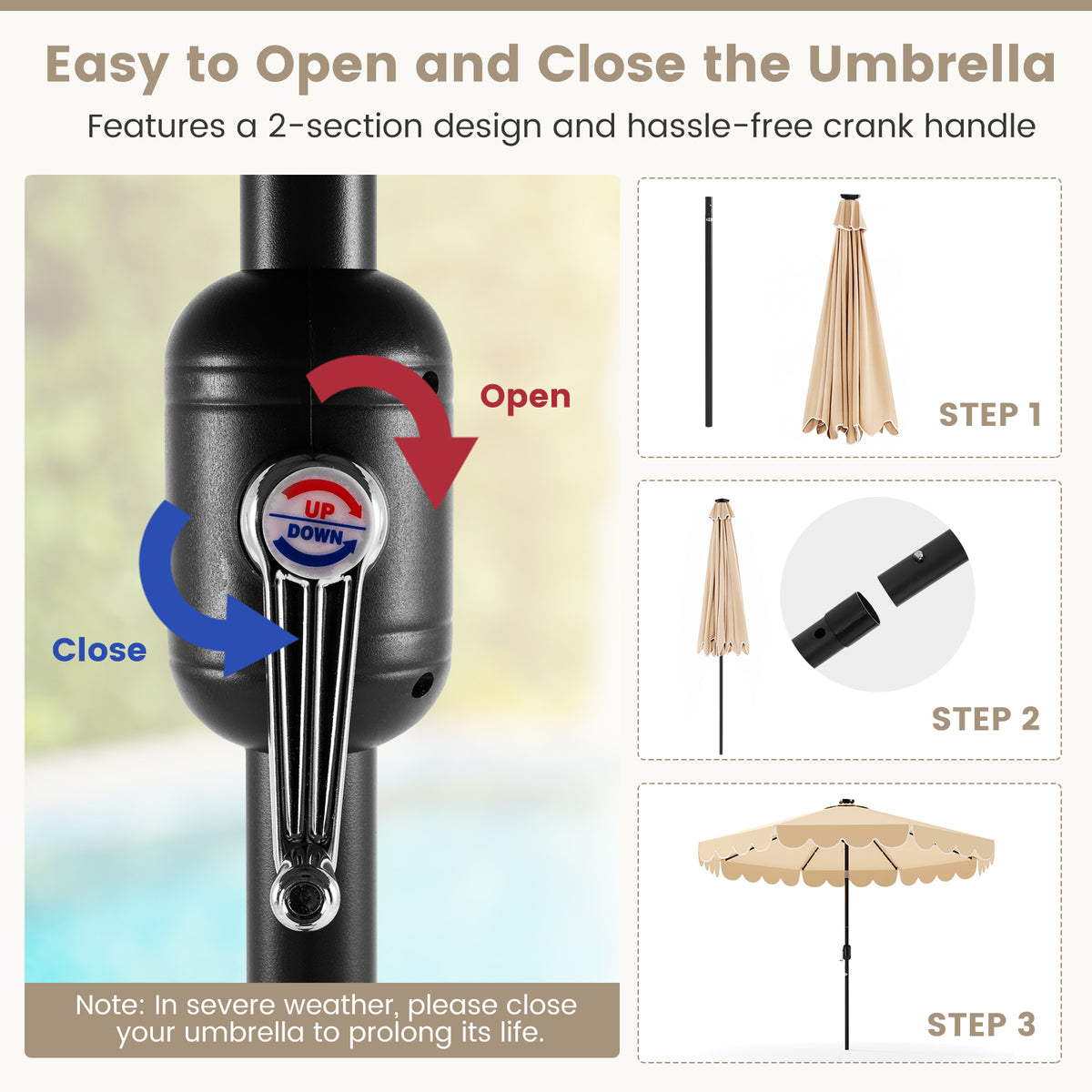 2.8M Solar Patio Umbrella with 24 LED Lights