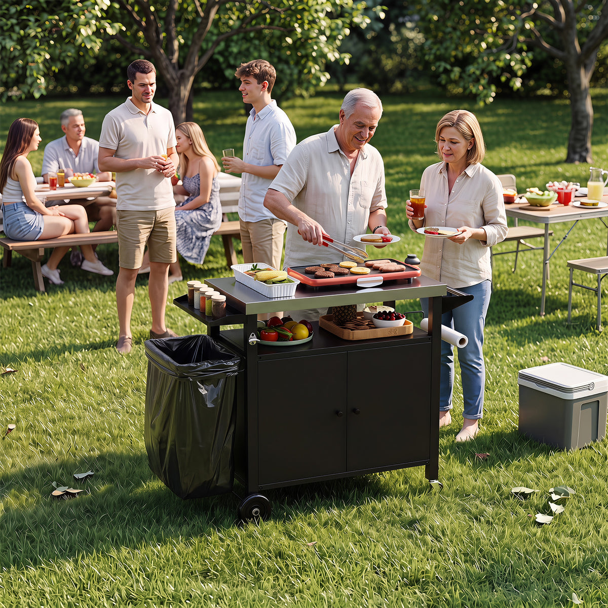 Outdoor Grill Cart and Food Prep Station with Stainless Steel Top
