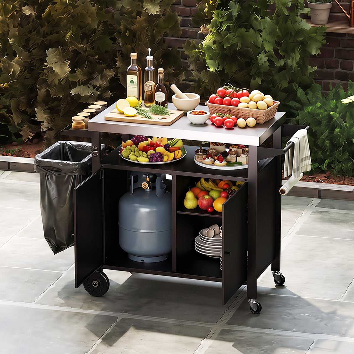 Outdoor Grill Cart and Food Prep Station with Stainless Steel Top