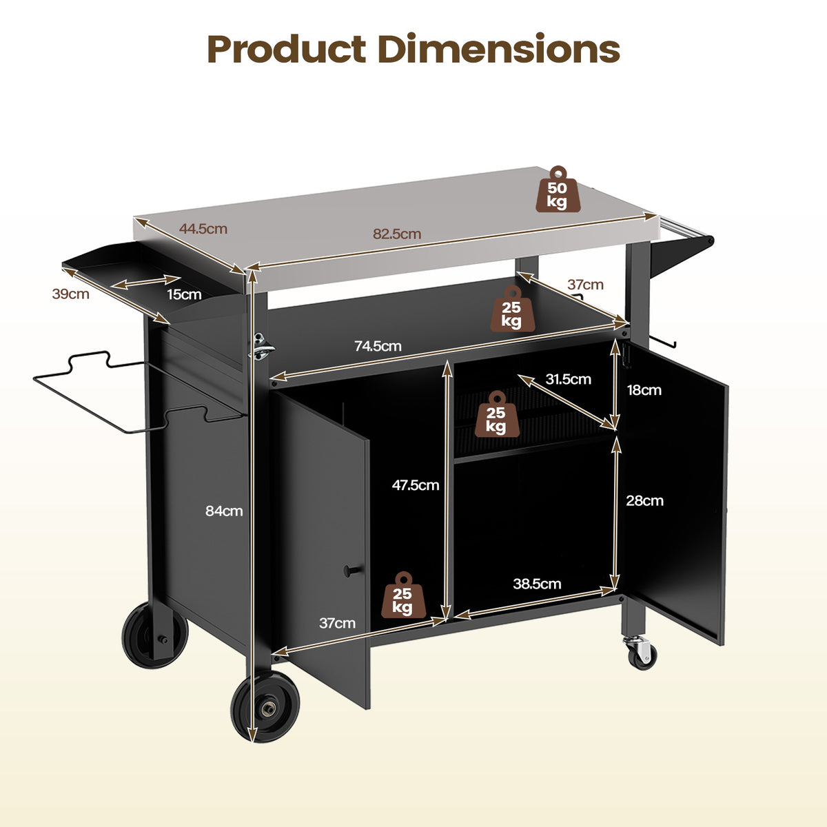 Outdoor Grill Cart and Food Prep Station with Stainless Steel Top