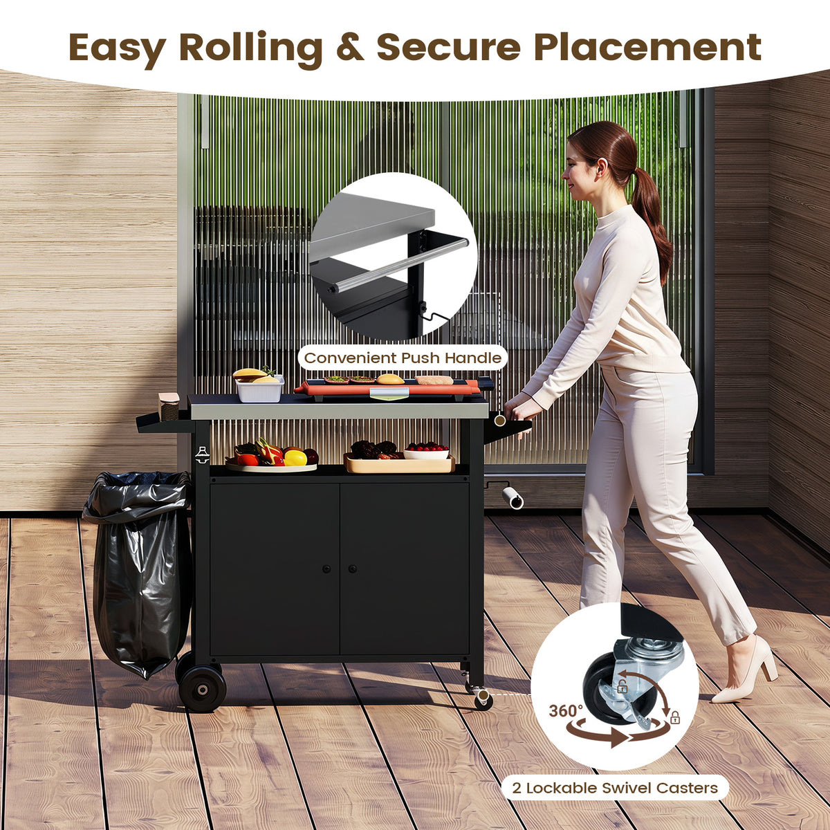 Outdoor Grill Cart and Food Prep Station with Stainless Steel Top