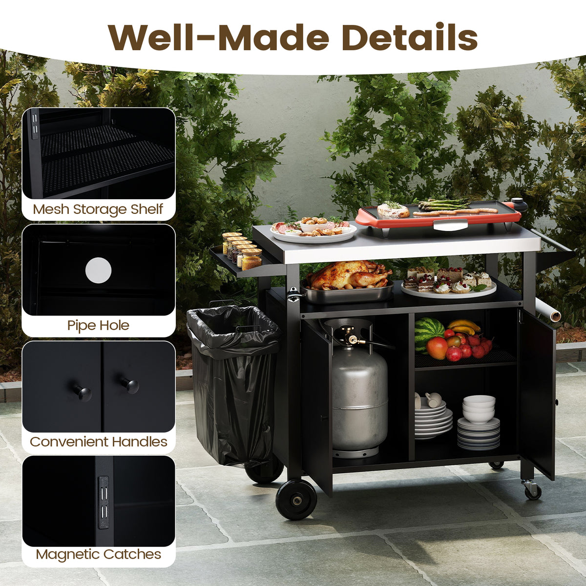 Outdoor Grill Cart and Food Prep Station with Stainless Steel Top