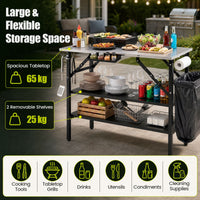 Foldable Outdoor Cook Station with 2 Removable Shelves