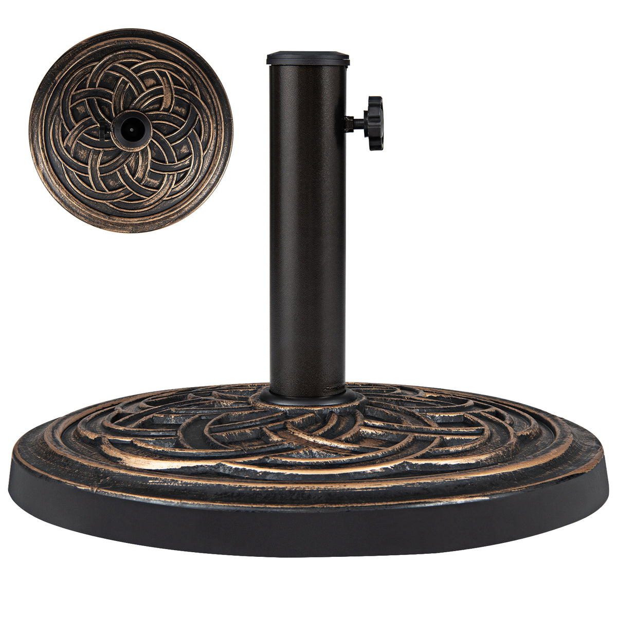 Round Umbrella Base with Adjustable Knob and Resin Material for Outdoor Use