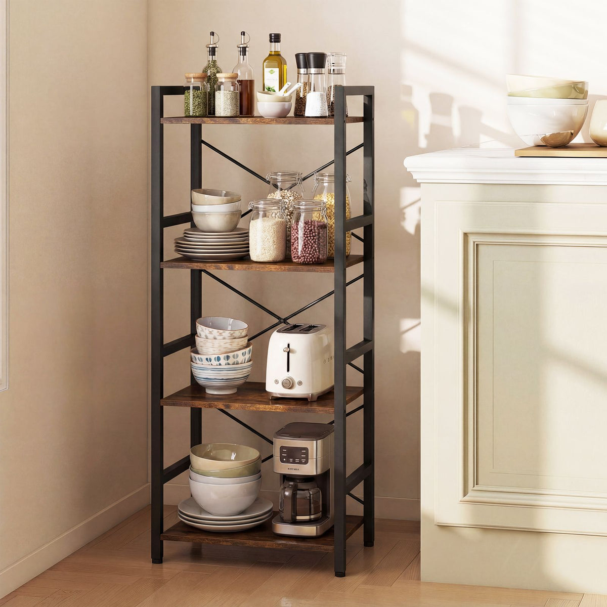 Narrow Bookshelf 4-Tier with Heavy Duty Metal Frame and Open Shelves