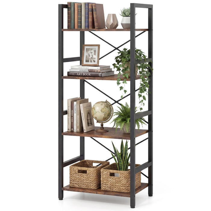 Narrow Bookshelf 4-Tier with Heavy Duty Metal Frame and Open Shelves