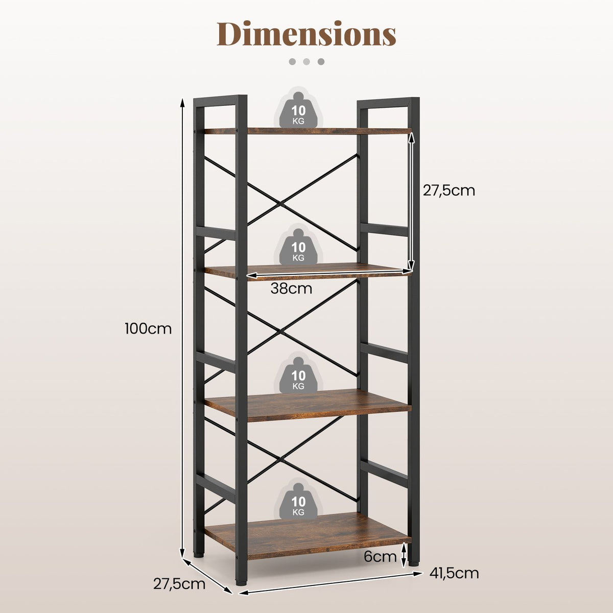 Narrow Bookshelf 4-Tier with Heavy Duty Metal Frame and Open Shelves