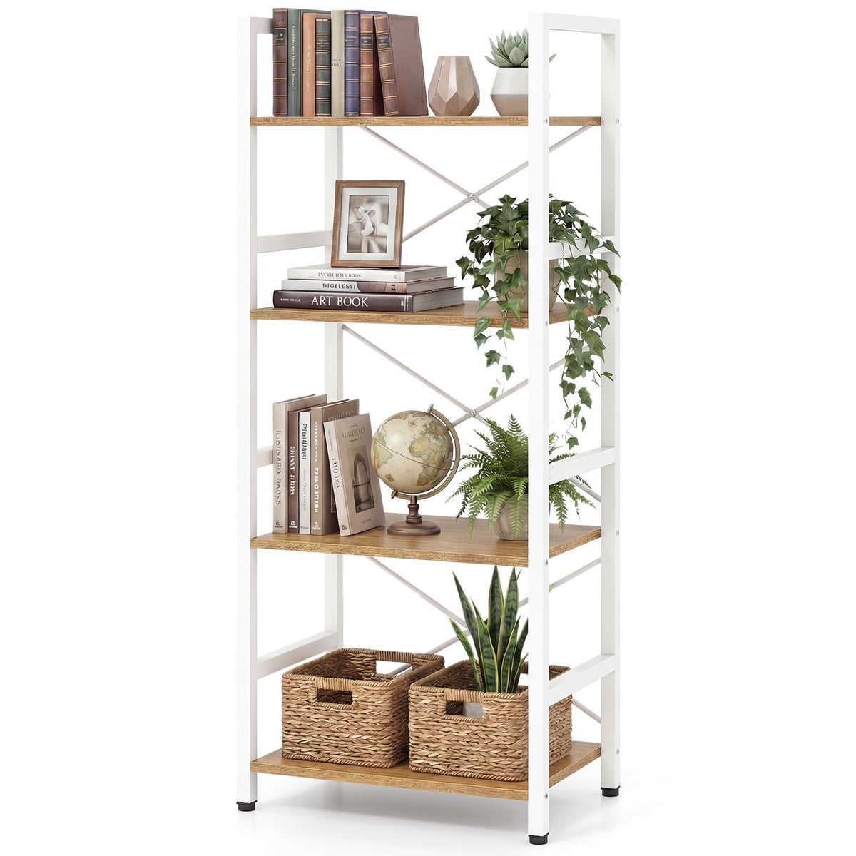 Narrow Bookshelf 4-Tier with Heavy Duty Metal Frame and Open Shelves