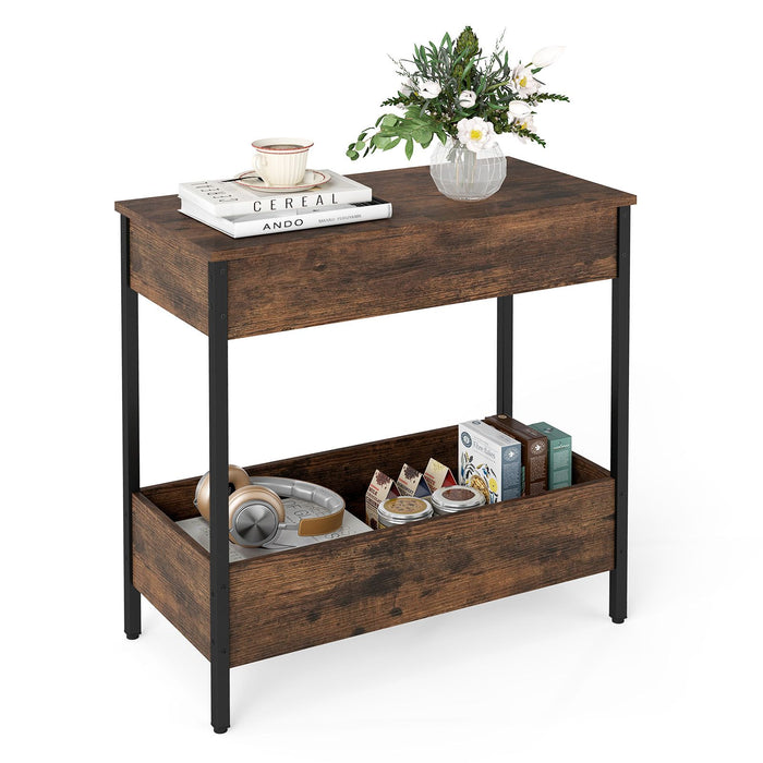 Narrow End Table with 2 Storage Shelves and 2 Removable Tabletops