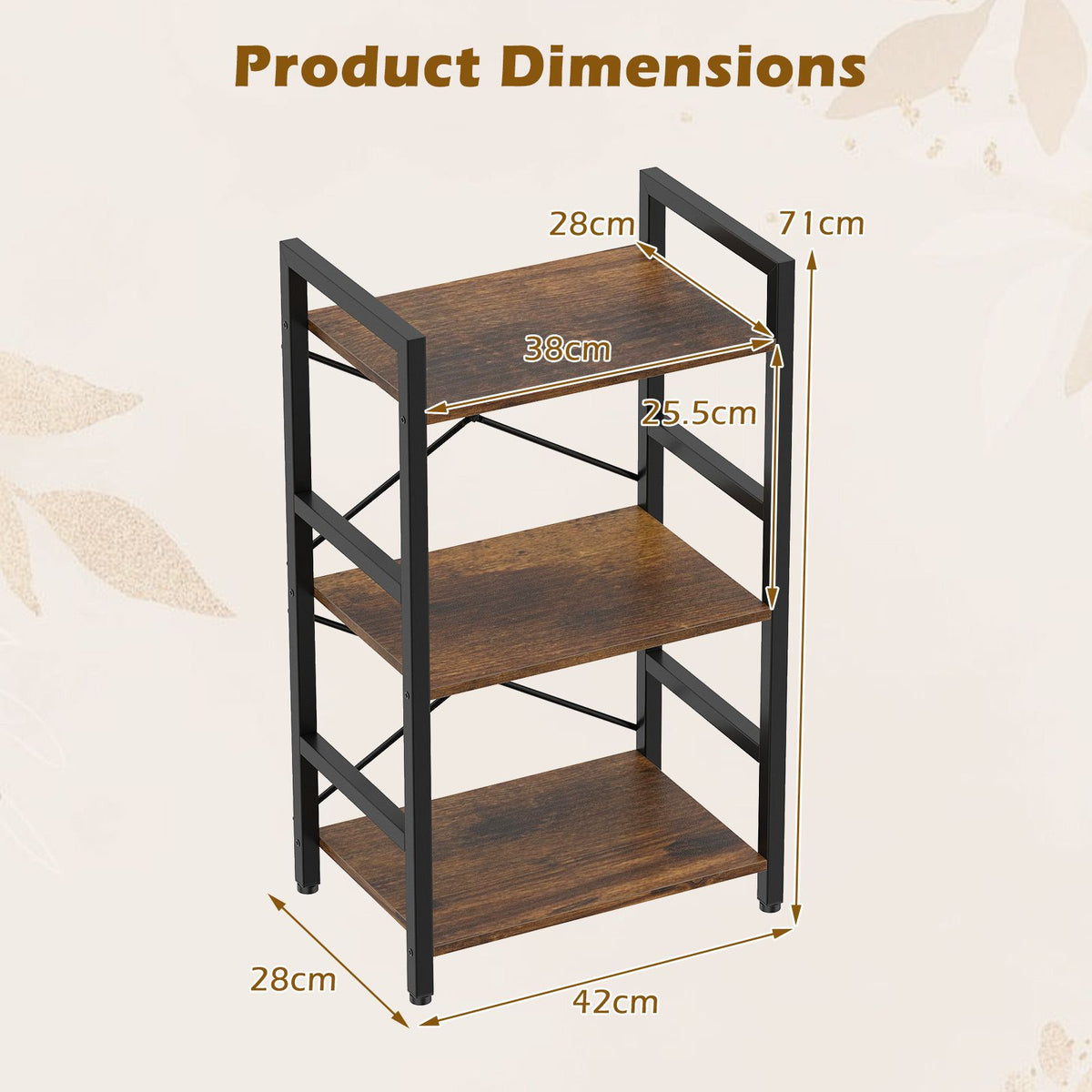 Narrow Freestanding Display Shelf Industrial Bookcase for Office Home