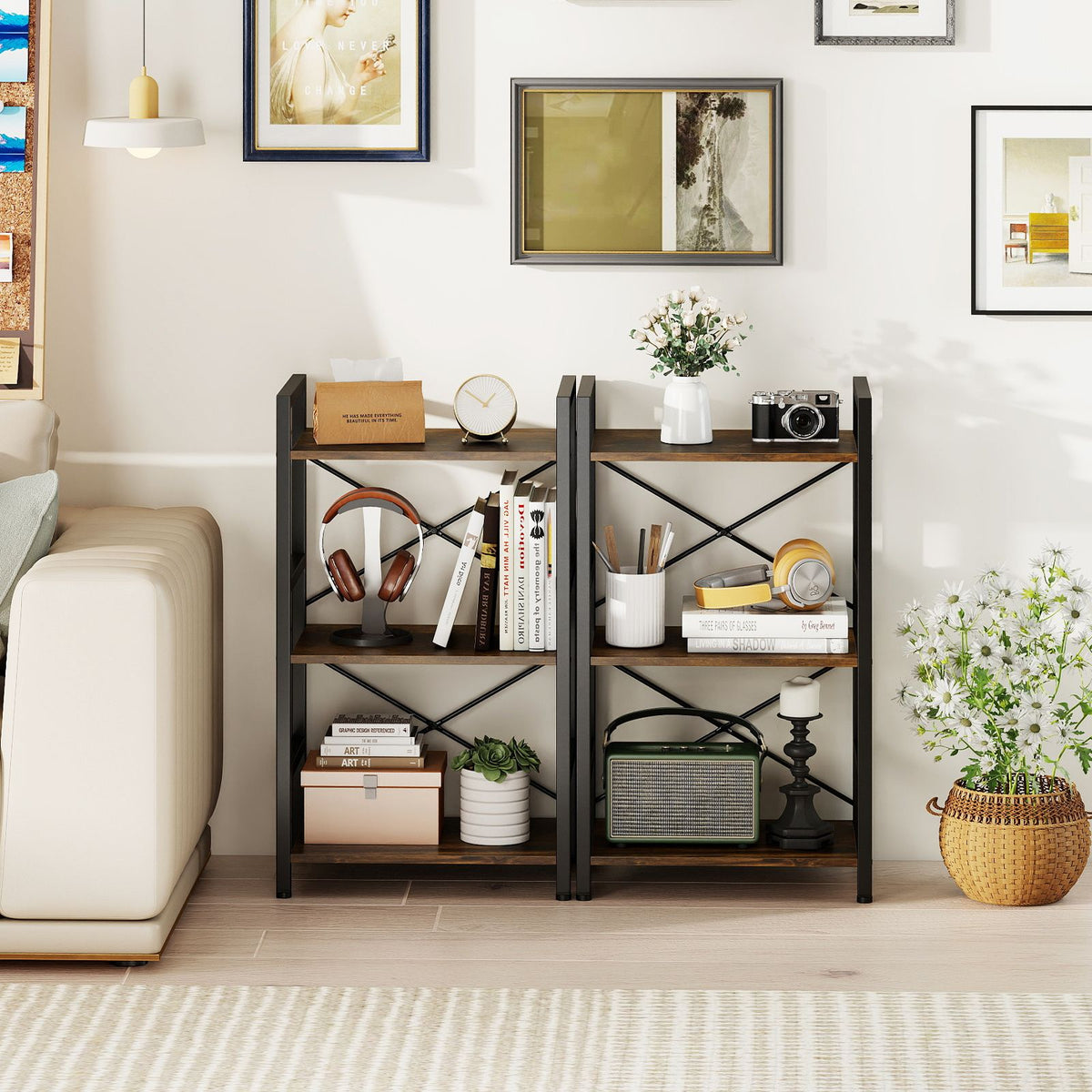 Narrow Freestanding Display Shelf Industrial Bookcase for Office Home