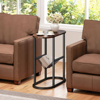 Narrow Side Table 2-Tier Oval End Table with Magazine Holder