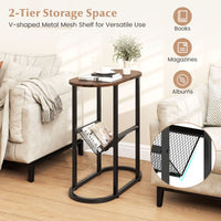 Narrow Side Table 2-Tier Oval End Table with Magazine Holder