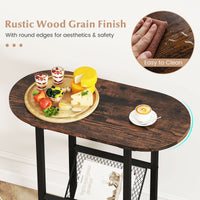 Narrow Side Table 2-Tier Oval End Table with Magazine Holder