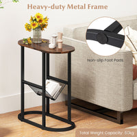 Narrow Side Table 2-Tier Oval End Table with Magazine Holder