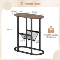 Narrow Side Table 2-Tier Oval End Table with Magazine Holder