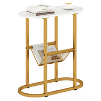 Narrow Side Table 2-Tier Oval End Table with Magazine Holder