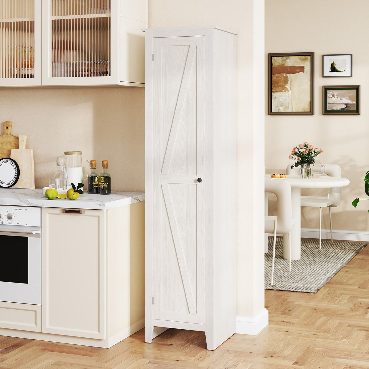 183cm Tall Narrow Storage Cabinet with 4 Shelves and Single Door
