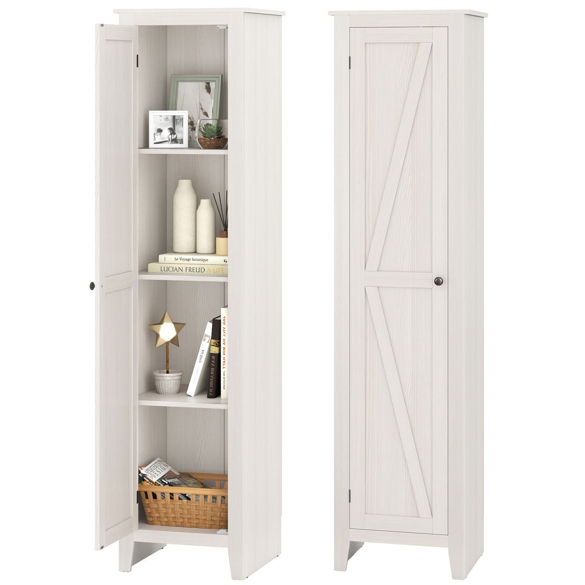 183cm Tall Narrow Storage Cabinet with 4 Shelves and Single Door