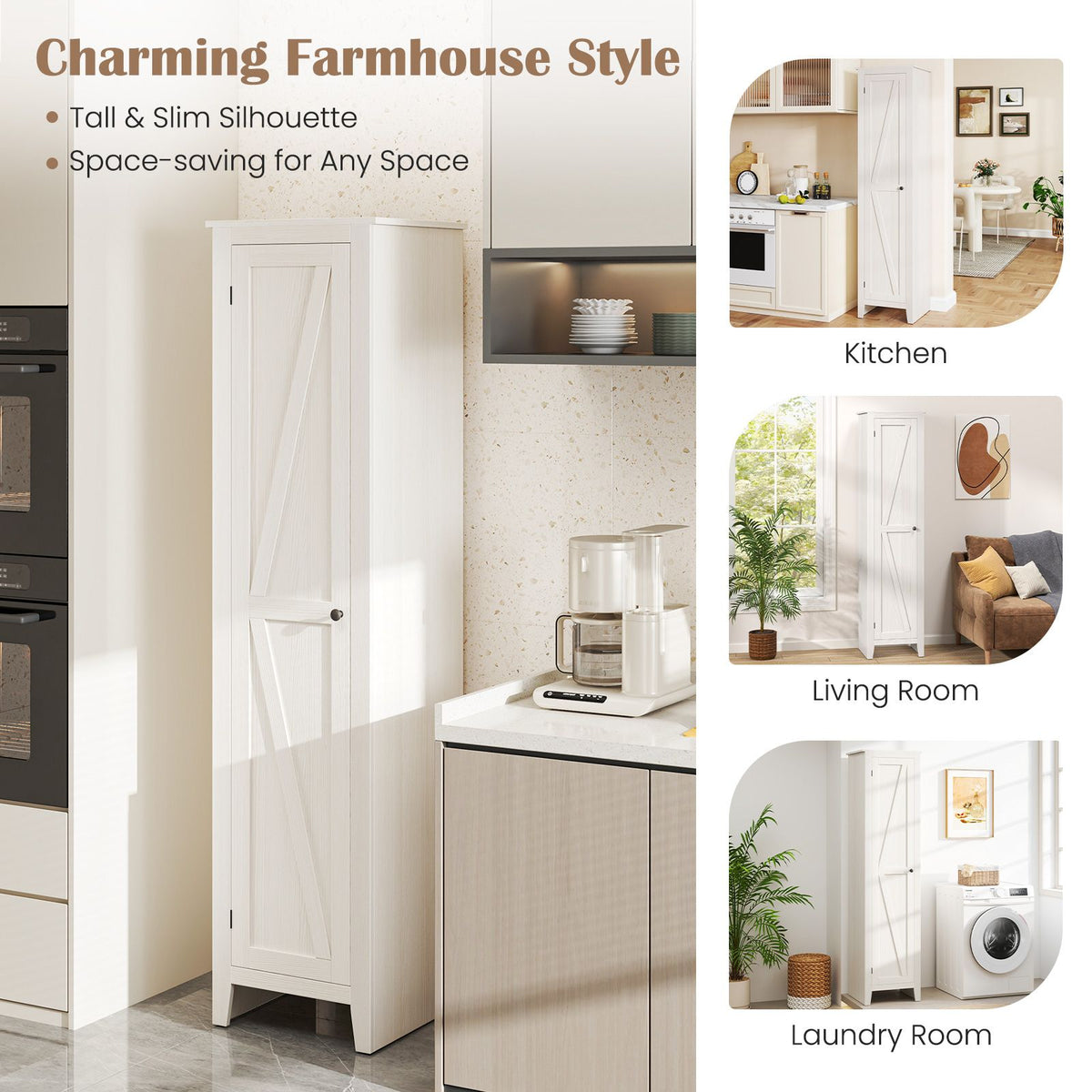 183cm Tall Narrow Storage Cabinet with 4 Shelves and Single Door