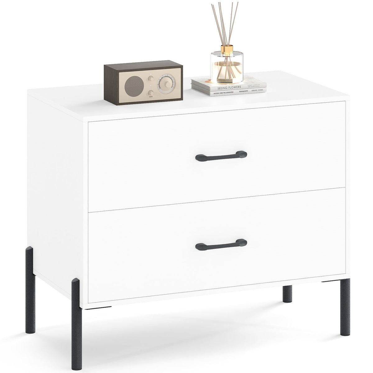 Nightstand with 2 Removable Drawers and Heavy Duty Metal Legs for Living Room and Bedroom