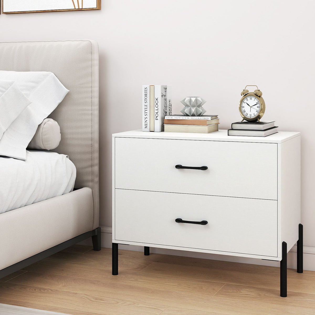 Nightstand with 2 Removable Drawers and Heavy Duty Metal Legs for Living Room and Bedroom