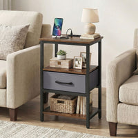 Nightstand with Charging Station Bedside Table with Fabric Drawer