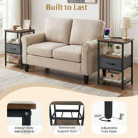 Nightstand with Charging Station Bedside Table with Fabric Drawer