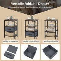 Nightstand with Charging Station Bedside Table with Fabric Drawer