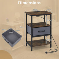 Nightstand with Charging Station Bedside Table with Fabric Drawer