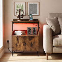 Nightstand with Charging Station and LED Light for Bedroom and Living Room