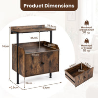 Nightstand with Charging Station and LED Light for Bedroom and Living Room