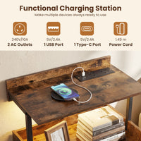 Nightstand with Charging Station and LED Light for Bedroom and Living Room