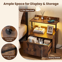 Nightstand with Charging Station and LED Light for Bedroom and Living Room