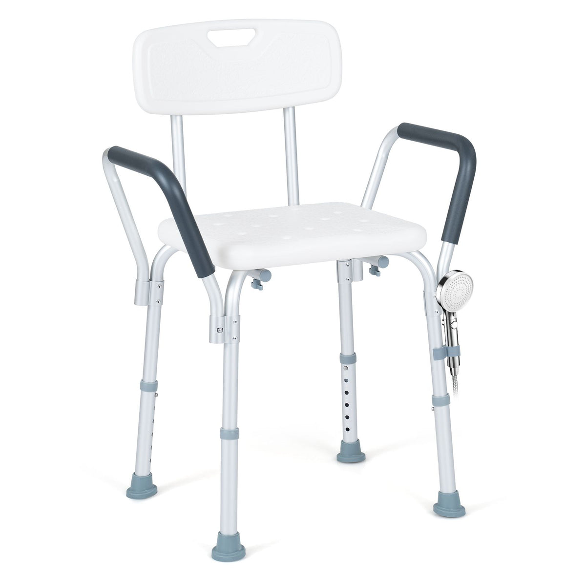 6-PositionAdjustable Height Shower Chair with Back and Arms