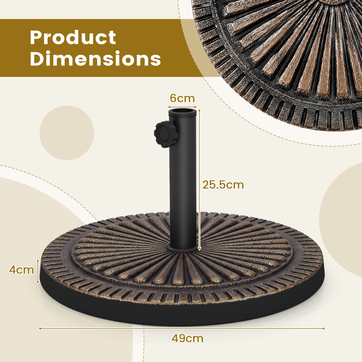 14 KG Heavy Duty Umbrella Base Round with Adjustable Knob for 38-48mm Pole