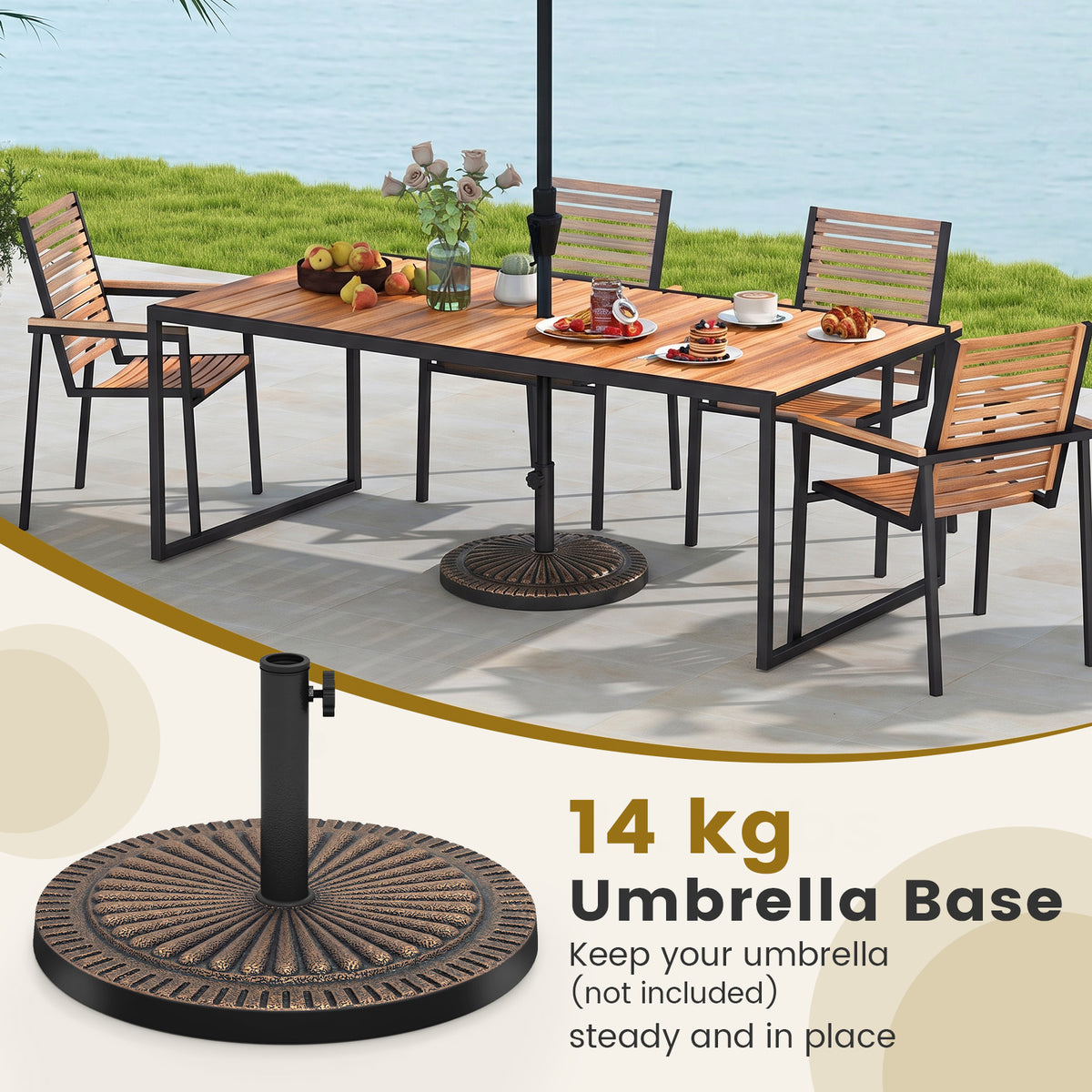 14 KG Heavy Duty Umbrella Base Round with Adjustable Knob for 38-48mm Pole