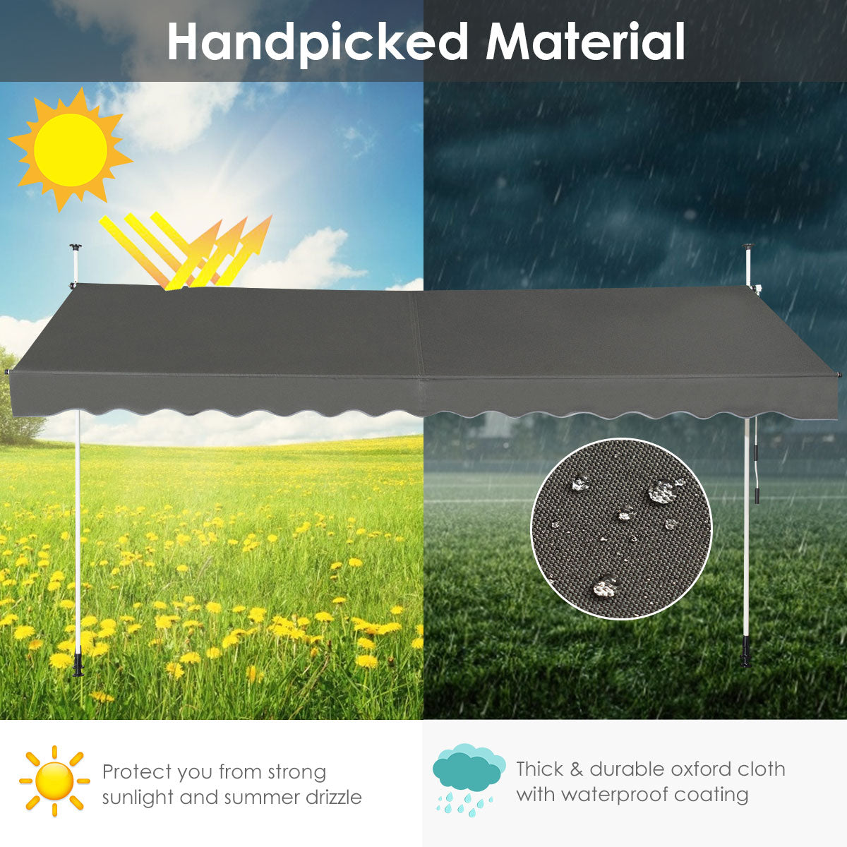 Telescopic Awning Sun Shade, Retractable Canopy Sun Shelter