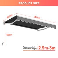 2.5 x 2.95M Retractable Awning, Sun Shade Shelter w/Easy Opening Manual Crank Handle