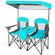 Double Folding Canopy Chair, Outdoor 2-Person Camping Seat with Adjustable Sun Shade