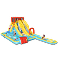 Inflatable Water Slide, 7-in-1 Double Long Slide Inflatable Water Park w/Climbing Wall