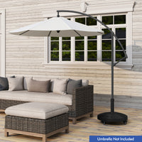 24kg Round Resin Umbrella Base, Rattan Designed Outdoor Umbrella Stand W/Lockable Wheels