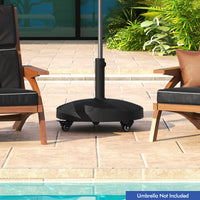 24kg Round Resin Umbrella Base, Rattan Designed Outdoor Umbrella Stand W/Lockable Wheels